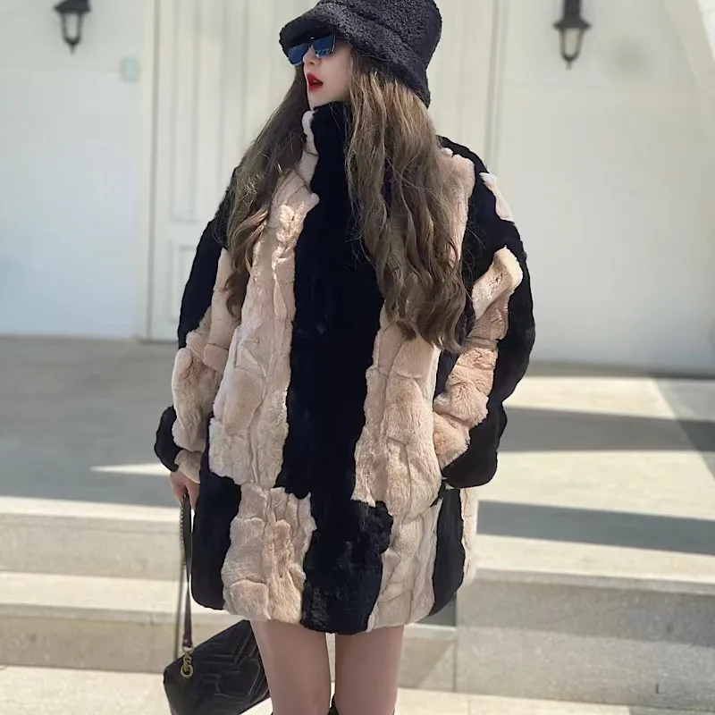 Real Rex Rabbit Fur Coats sweater autumn and winter love Medium long sleeved lazy Fur sweater   2021 Winter Women