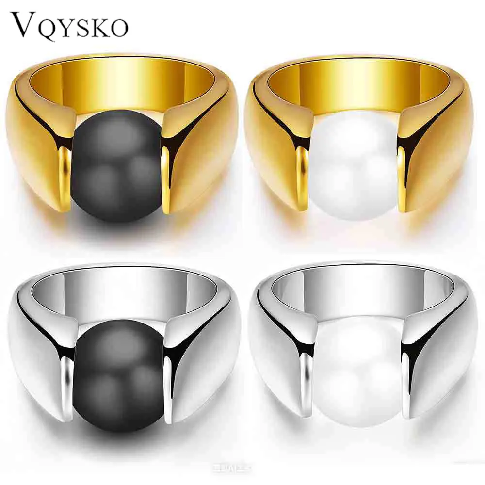 New 10mm Black and White Cat Eye Stone Ring 18K Gold Retro Set Stainless Steel Rings for Women Men Exquisite Jewelry Gift