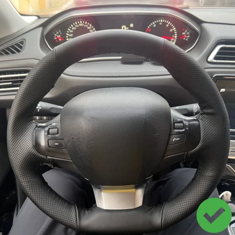 

Custom Hand-stitched Black Wear Breathable Microfiber Leather Steering Wheel Cover For Peugeot 308 2014-2017 Car Accessories