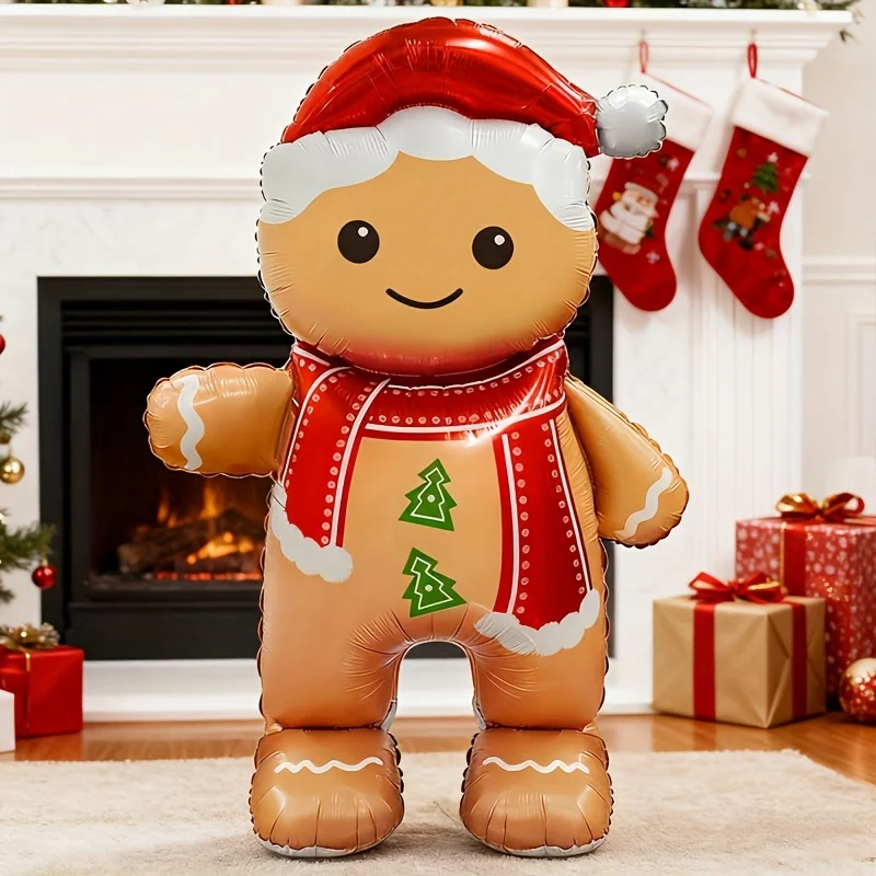 Vertical Christmas Themed Gingerbread Shaped Foil Balloons, Used for Indoor Theme Decoration During Christmas