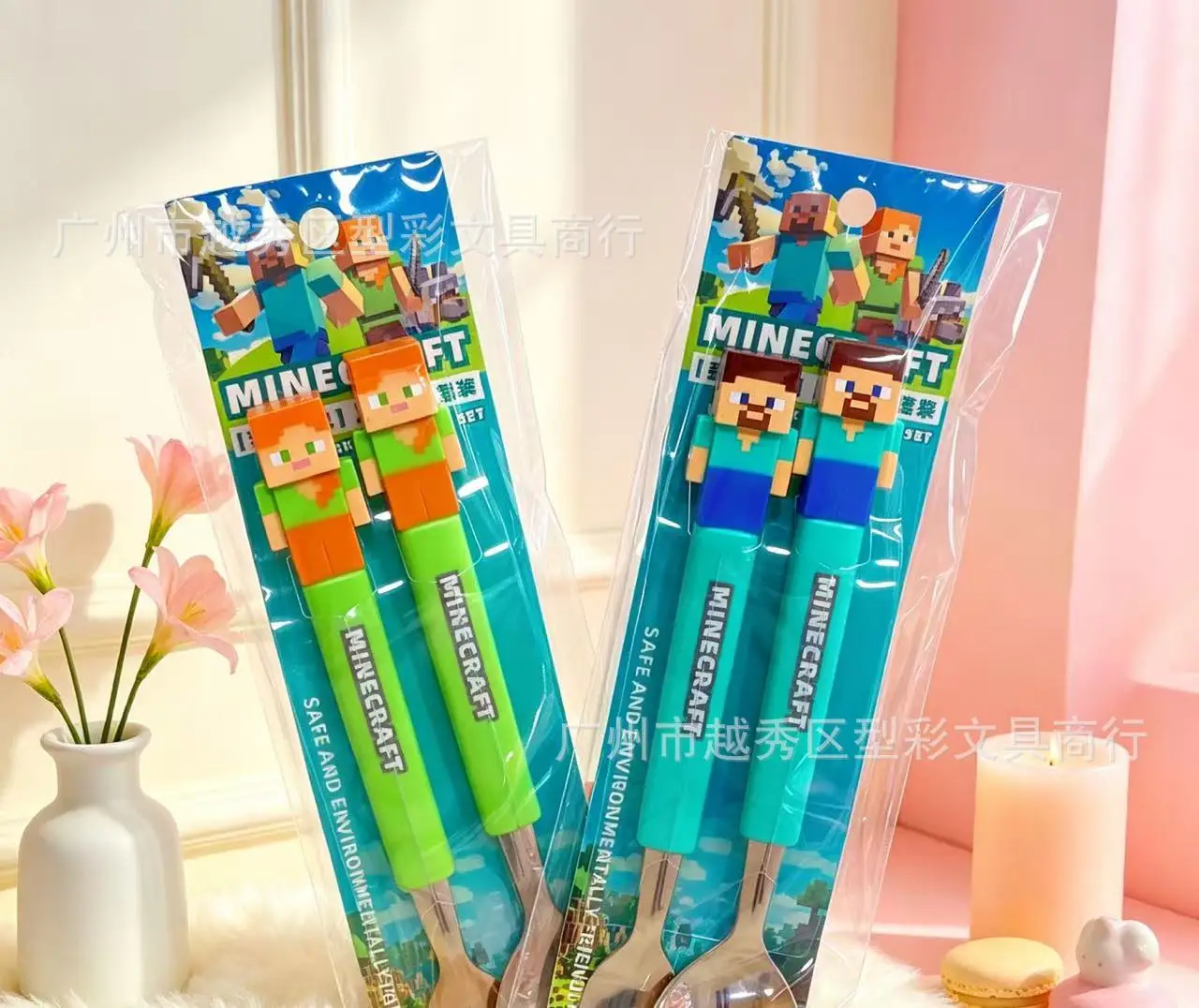Kids Funny Fork Spoon Set Minecrafted ABS Handle Stainless steel Tableware Two-piece Set Fork Spoon House Stuff 2026 Gifts view 4