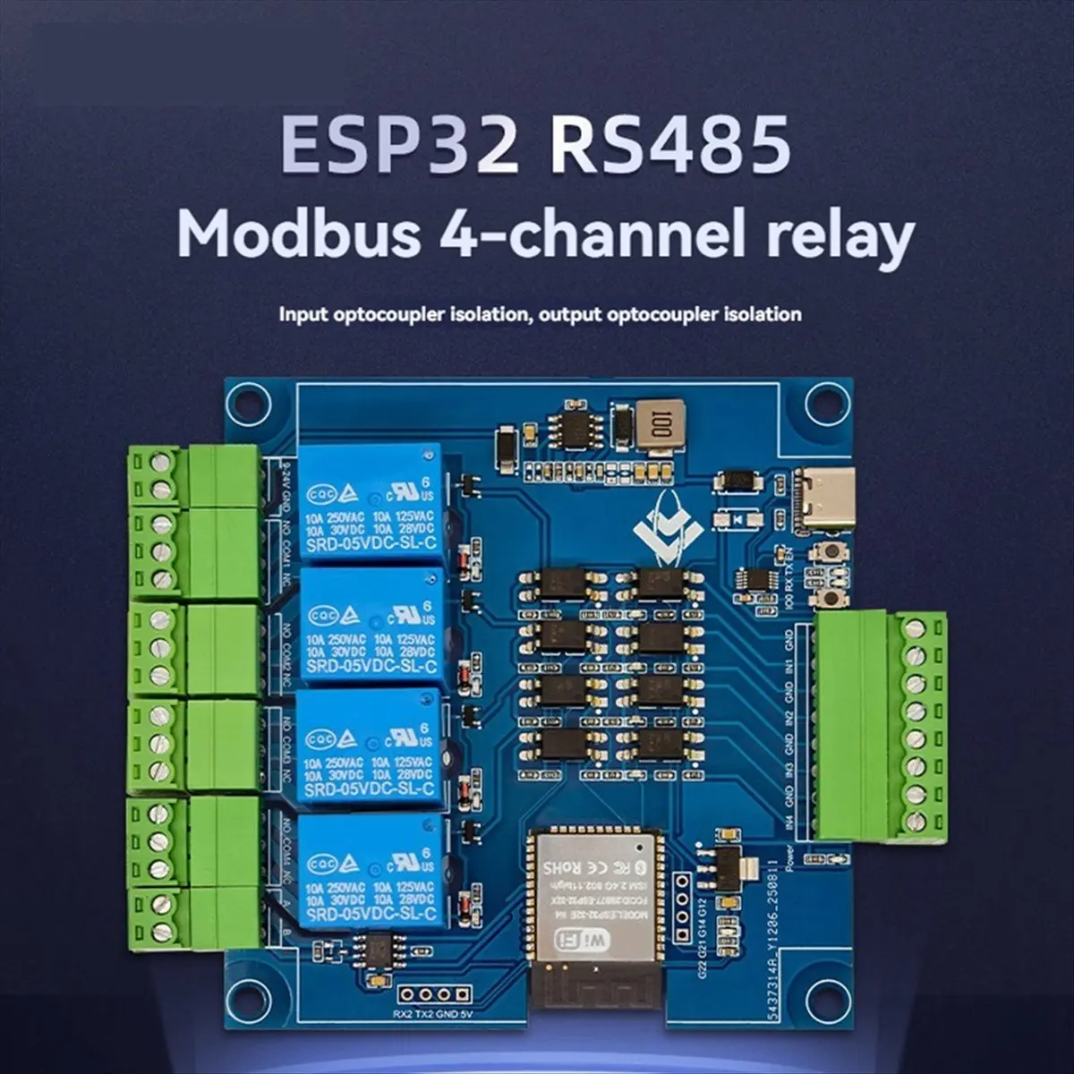 Punctual- ESP32 Modbus 4 Channel Relay Module with Case 9-24V TYPE-C with RS485 WIFI Bluetooth Support Modbus