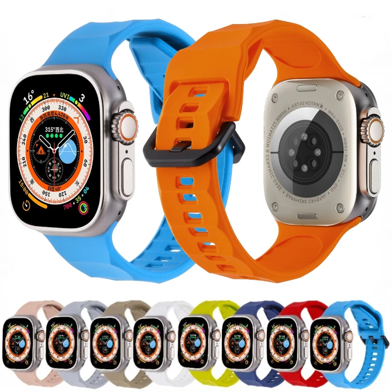 Silicone Strap for Apple Watch Ultra/2 Band 49mm 10 9 8 7 46mm 45mm Wavy Bracelet Wristband IWatch Series 6 5 4 3 SE 44mm 42mm