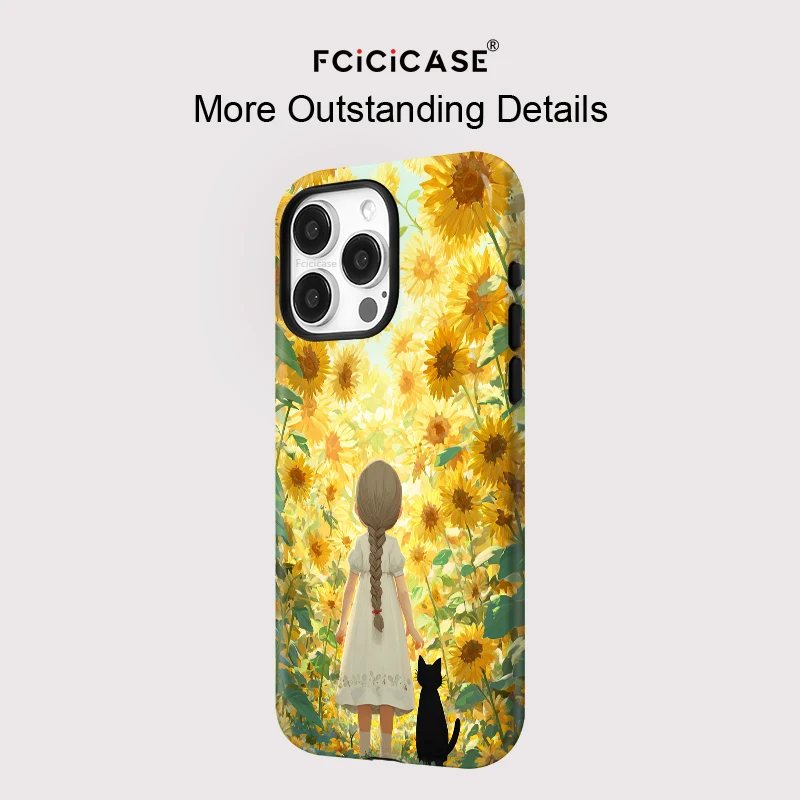 Fcicicase عباد الشمس فتاة جراب هاتف آيفون 17 الهواء 16 15 14 برو ماكس 11 12 13 16 زائد لينة الاكريليك طبقة مزدوجة ل Magsafe غطاء #5