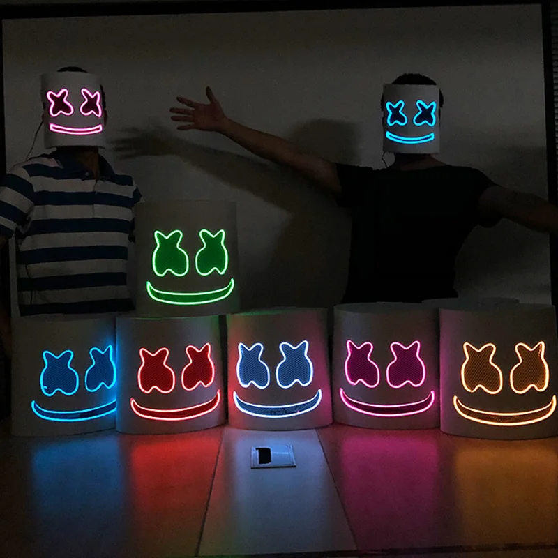 Dance Performance DJ Mask Masquerade Cosplay Luminous Headgear Supplies Night Show Glowing Hood Neon Fluorescent Decoration