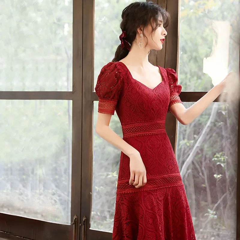 autumn homecoming dress Customized Wine Red Lace Dresses Small Daily Dress Usually Can Be Worn Party Dresses For Special Events animal print maxi dress