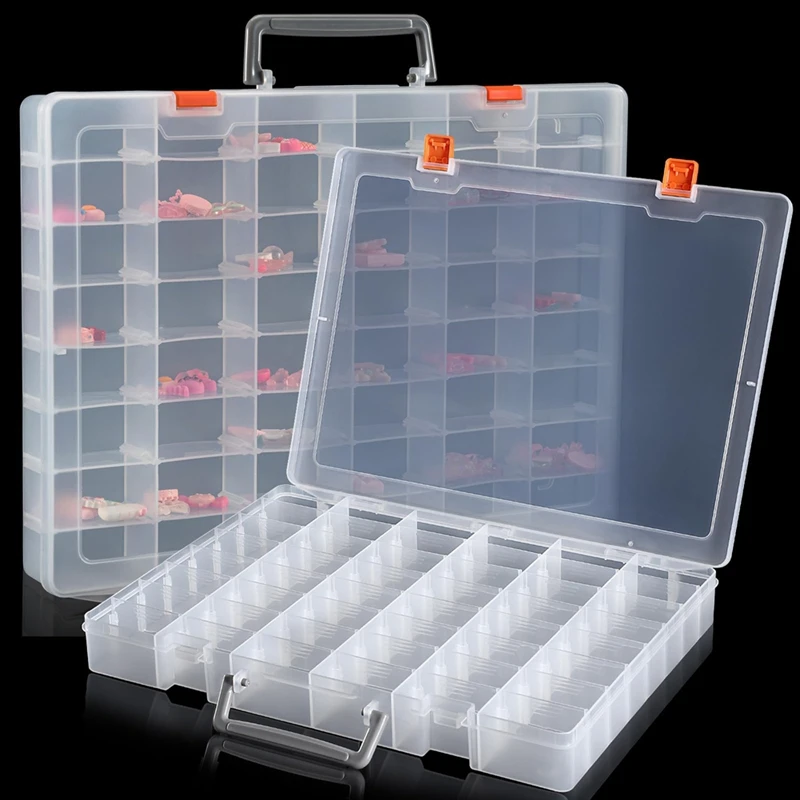 A47U 2 Pack Large 48 Grids Clear Plastic Organizer Boxes with Adjustable Dividers, Jewlery Storages Bead Organizers