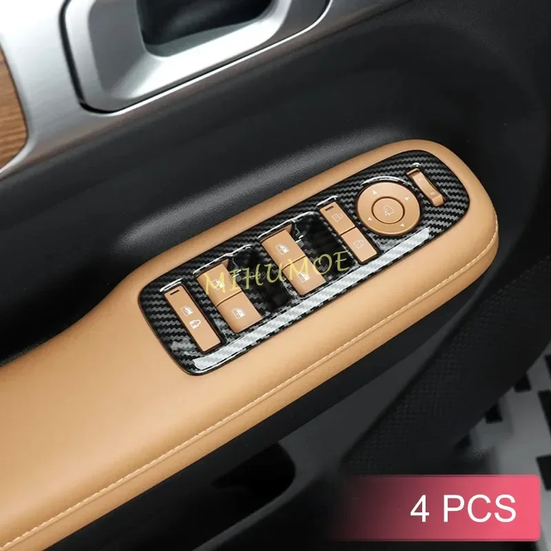 Carbon Fiber Car interior Door Window Switch Panel Cover Trims For 2024 2025 Hyundai Santa Fe
