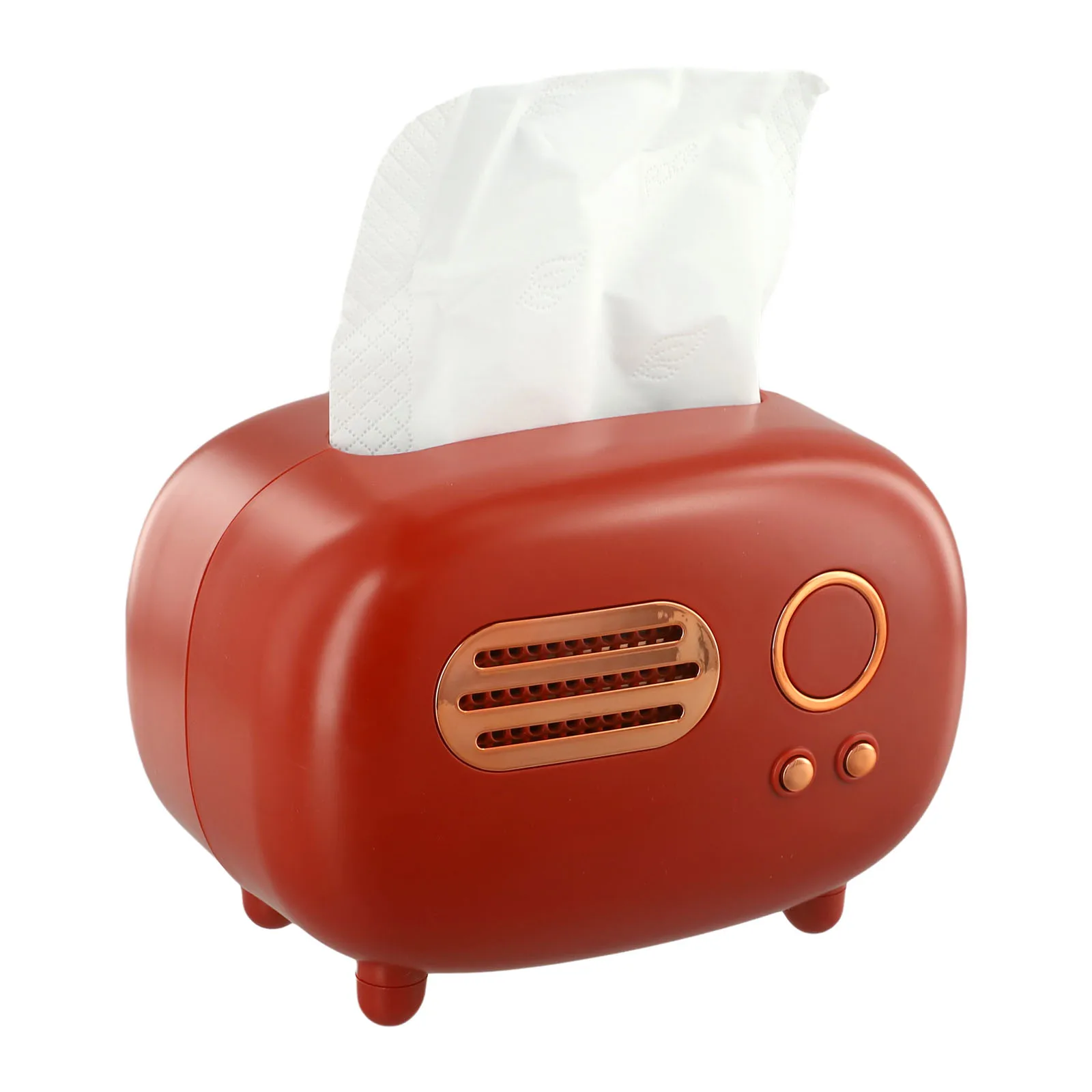 Functional radio model desktop tissue box with paper holder for storing wet wipes and tissue papers in home settings