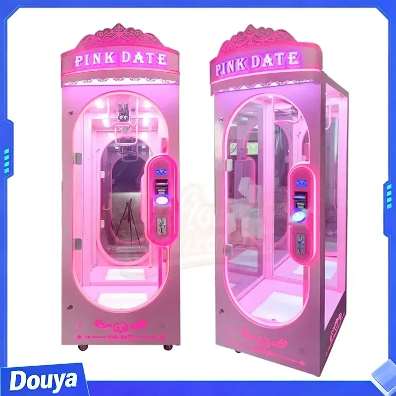 Coin Operated Games Machine Standing Push Cut Prize Games Big Toy Crane Claw Pink Date Machine