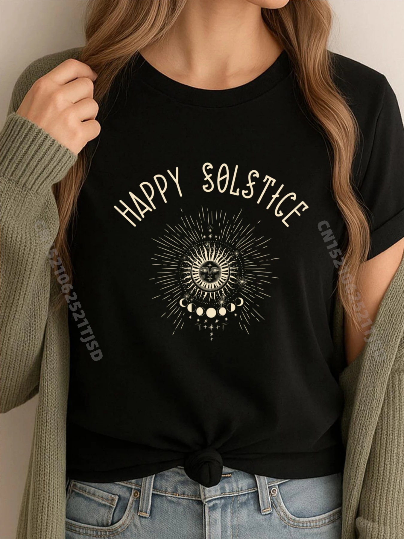 

Happy Solstice Winter Sun Holiday Небесные рождественские футболки для женщин Camisas De Hombre Camisa