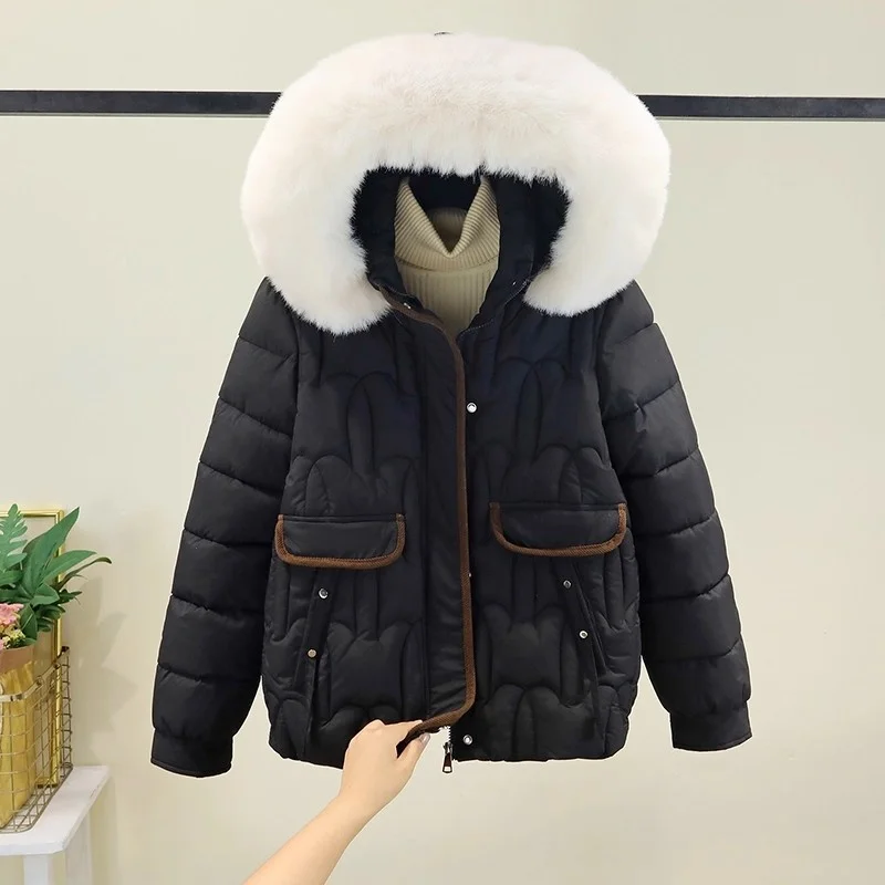 Roze dons katoenen jas voor dames winter 2025, trendy nieuwe losse en dikke korte stijl kapmantel parka warme bovenkleding w1808