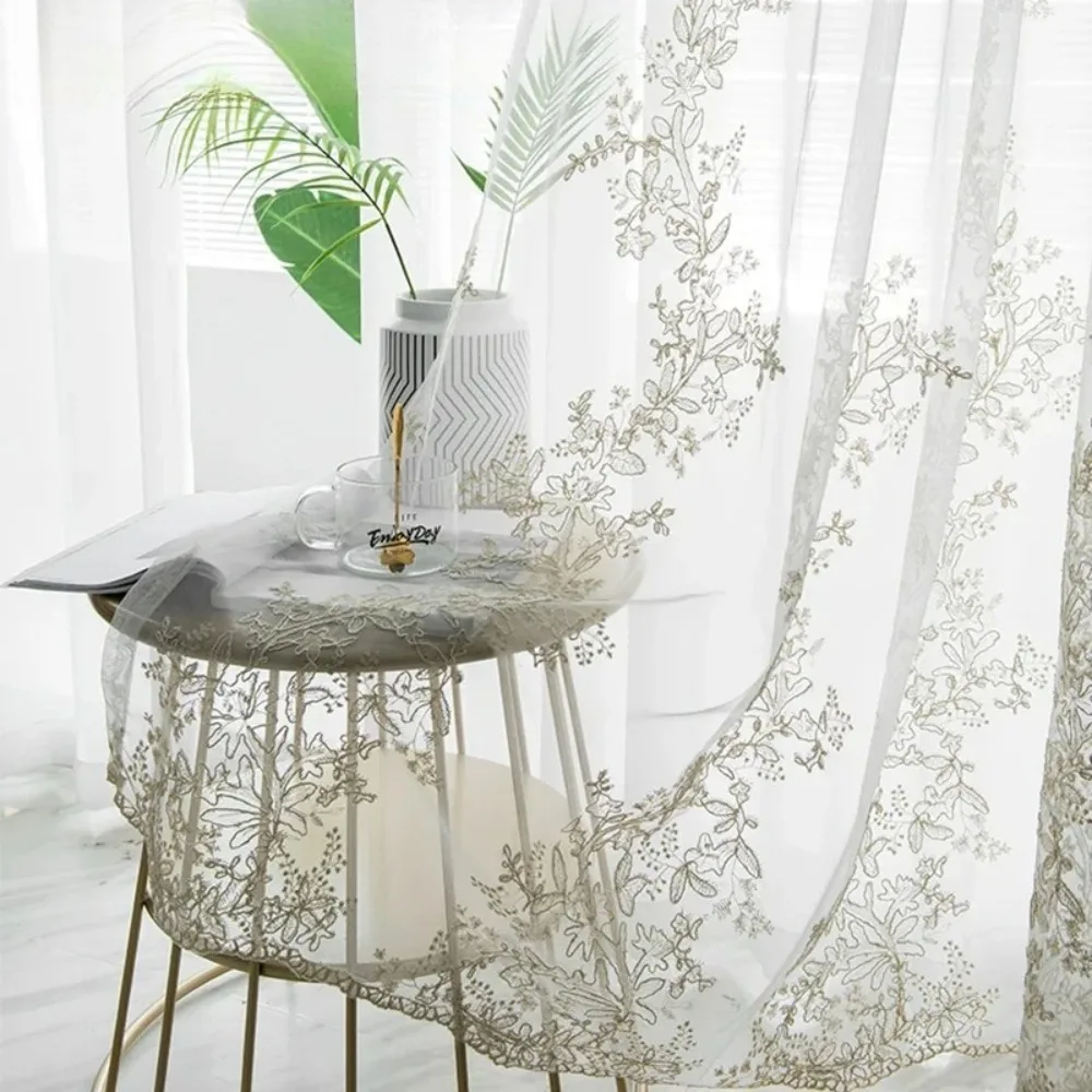 Sheer Curtains for Living Room Luxury Bedroom Tulle Curtains for Window Embroidered Wedding Girls White Drapes