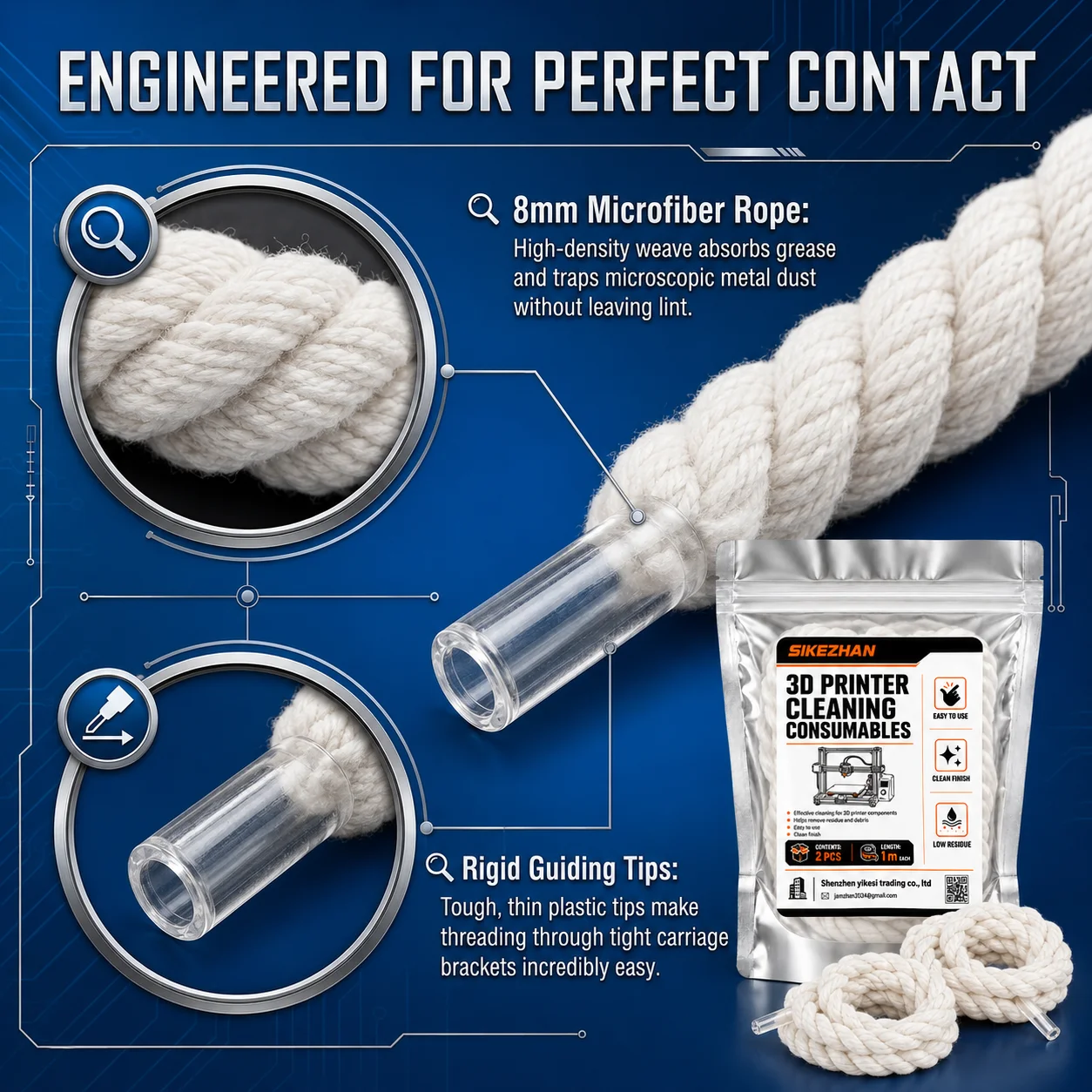 3D Printer Cleaner Filament Rope Nozzle Cleaning Tool Extruder Cleaning Consumables 2PCS 1M for FDM 3D Printer Accessories