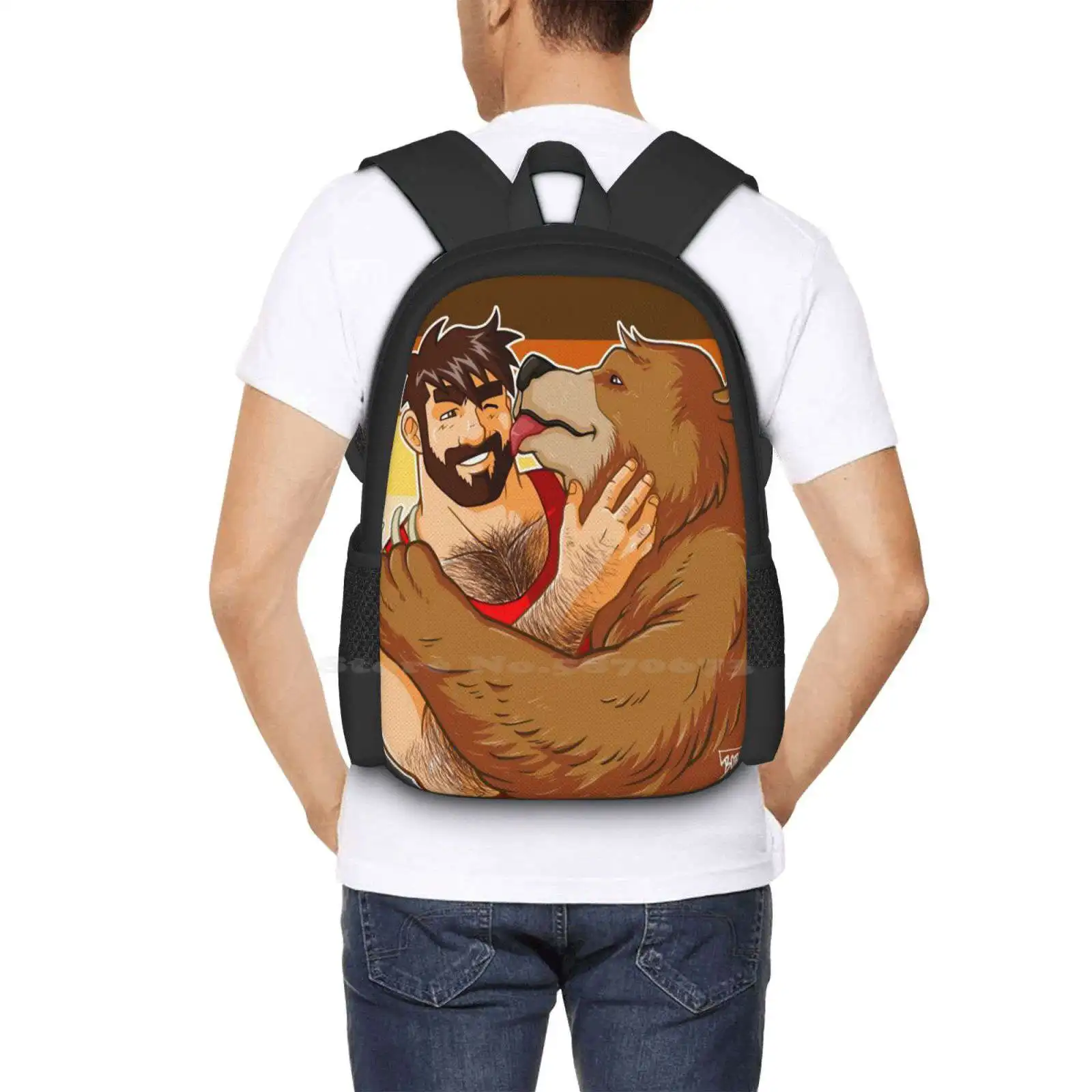 Bear Kiss-Bear Pride Teen College Student Backpack Pattern Design Bags Bobobearart Bobo Bear Bobo Nisi Gay Bear Gayart Gay Art