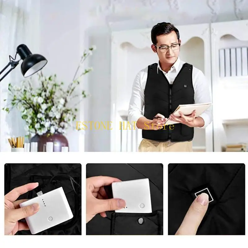 49MF 5 구역 가열 조끼 전기 자켓 코트 남여 겨울 따뜻한 조절 가능한 지퍼 민소매 양복 조끼 3 가열 레벨