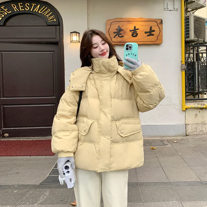 المرأة قصيرة أسفل سترة 2025 جديد وصول الشتاء شبه فضفاضة تناسب الاغراء تنوعا عادية الوقوف طوق معطف دافئ #1