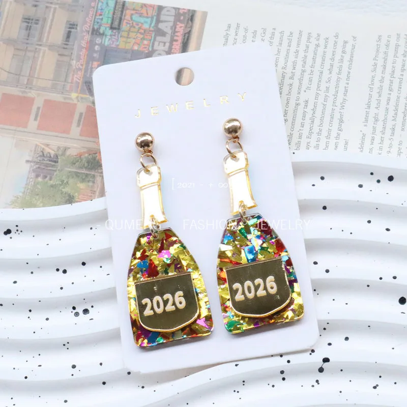 2026 السنة الجديدة الاكريليك الشمبانيا أقراط متعة فريدة من نوعها الأقراط الإبداعية الأوروبية الأمريكية عبر الحدود عطلة استرخى الأقراط #3