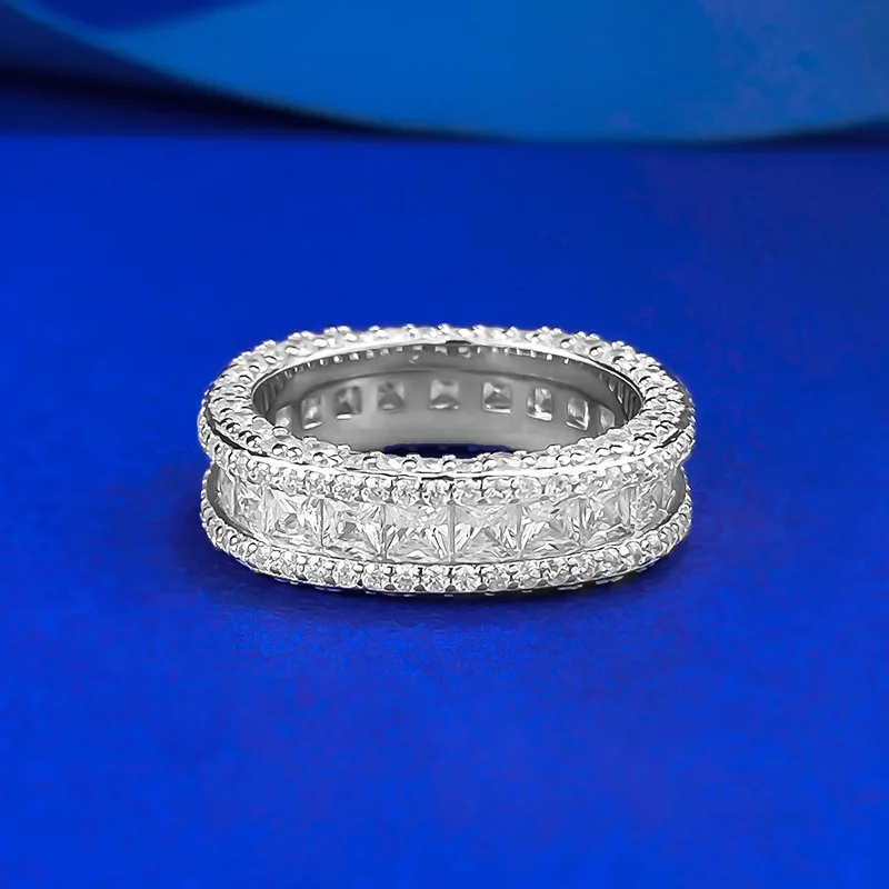 

S925 silver full diamond square ring, personalized, fashionable and versatile