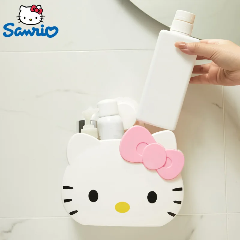 Sanrio Hello Kitty Wall-mounted Perforated Storage Container, Makeup Brush, Bathroom Storage Rack, Bathroom Decor Mini Shelf