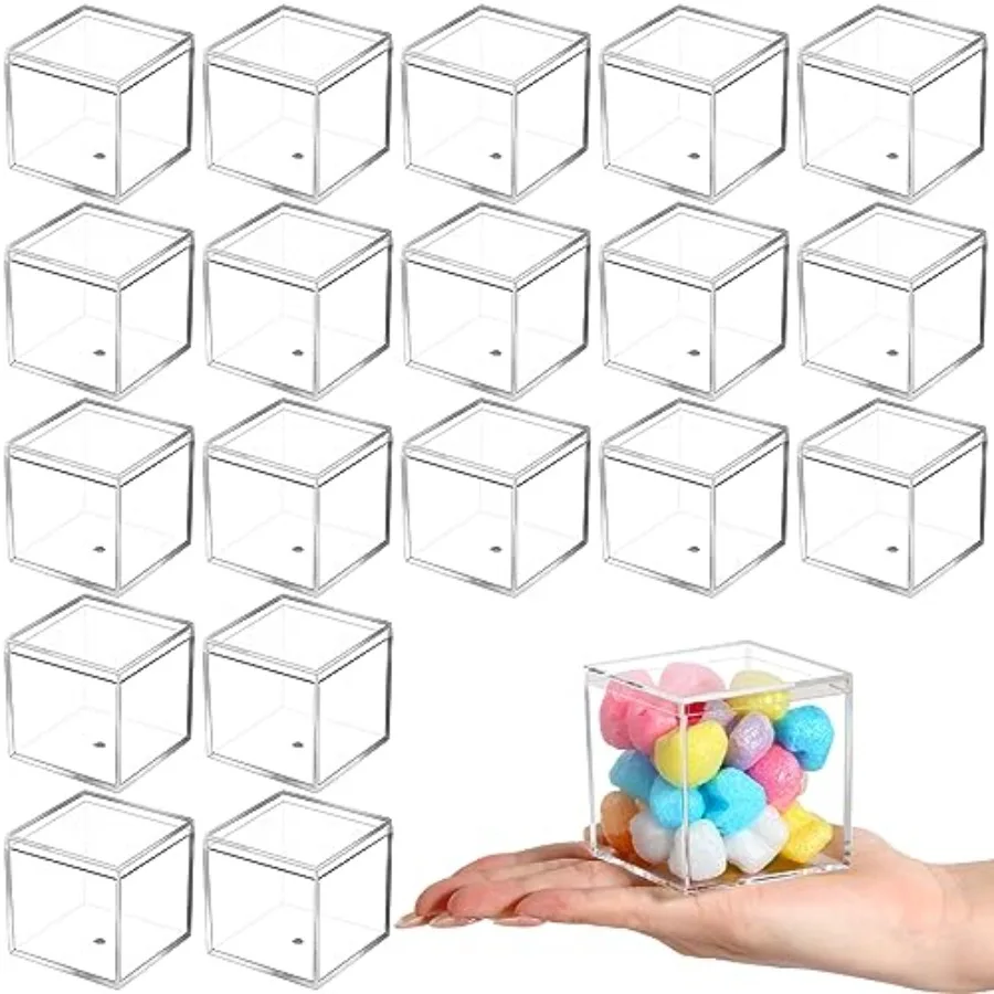 

100 прозрачных акриловых контейнеров с крышкой, 2,6 x 2,6 x 2,6 дюйма, маленькие квадратные пластиковые контейнеры для хранения, прозрачные акриловые подарочные контейнеры