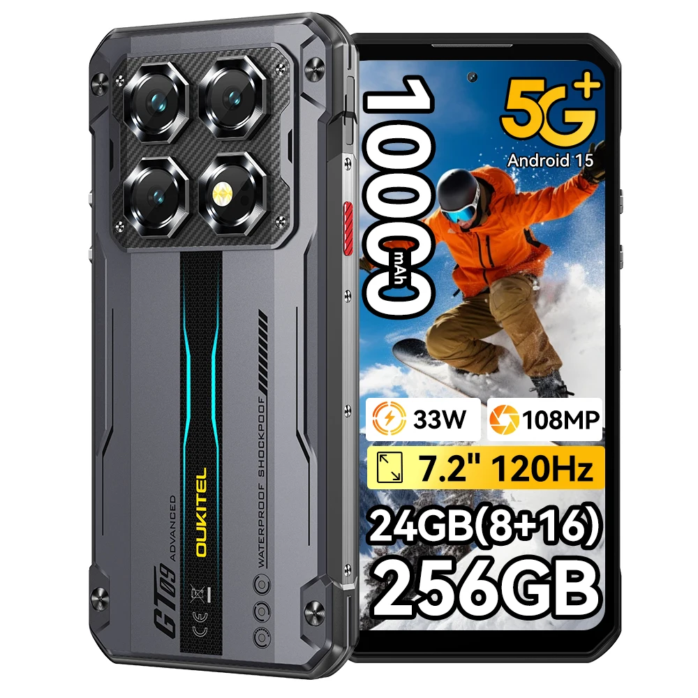 OUKITEL Robuuste Telefoon WP60 5G 24GB(8+16) 256GB / 36GB(12+24) 512GB 7,2” HD+ 120Hz Smartphone 10000mAh 108MP Android 15 NFC