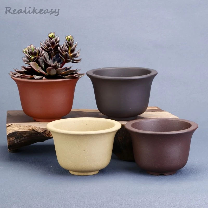 4Color Yixing Purple Clay Flower Pot Chinese Ceramic Succulent Flower Pot Desktop Creative Decoration Bonsai Pot Home DecorLJ440