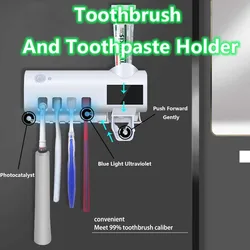 White Wall Mounted Toothbrush Toothpaste Organizer Bathroom Solar USB Charging No Need To Punch Holes Mount Toothbrush Holder