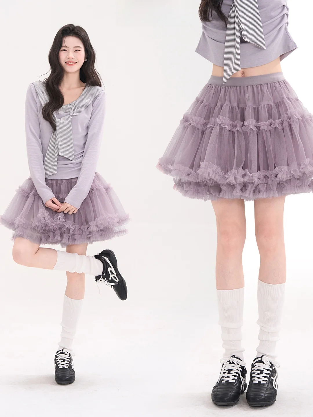 

Женская летняя пышная юбка Heme Bellflower Glimmer Purple с кружевной отделкой, высокой талией и эластичным поясом