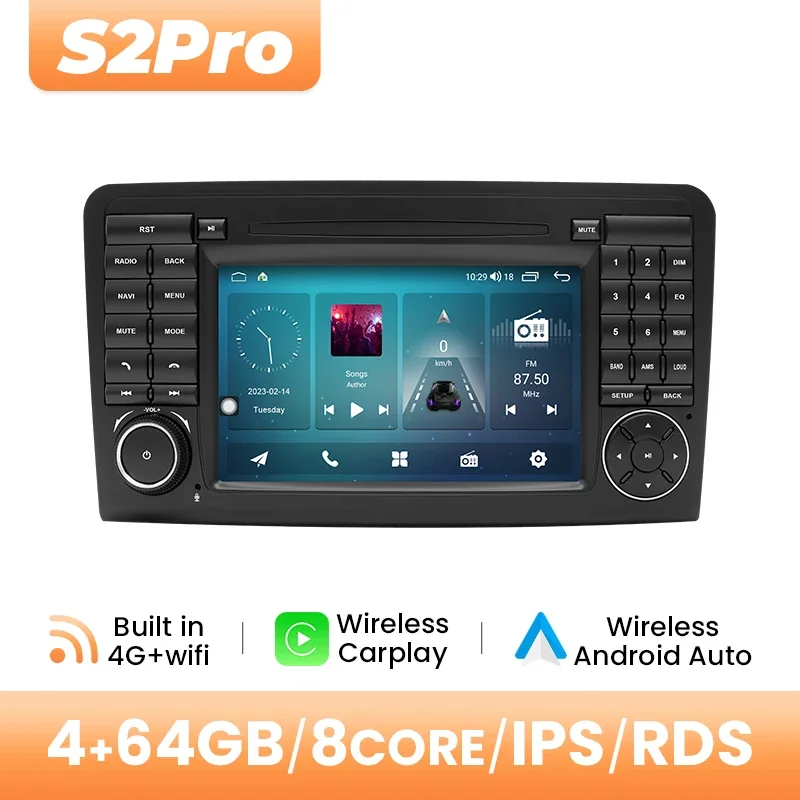 Android 14 Draadloze Carplay Autoradio Speler Voor Benz ML 320/350/W164 (2005-2012) GL DSP 8 GB + 128 GB Multimedia Navigatie 4G Wifi