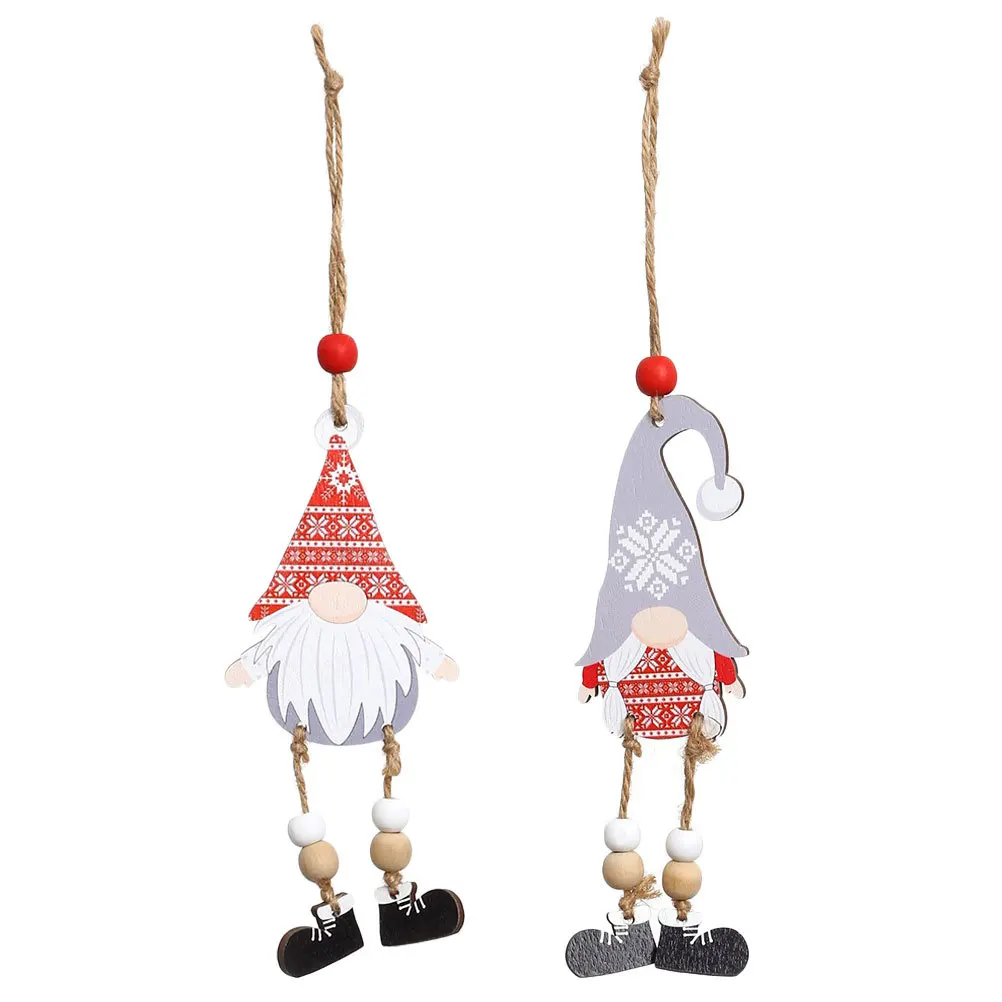 

2Pcs No Face Old Man Hanging Xmas Gnome Tag Wooden Beaded String Decor Christmas Tree Ornaments Home Party Xmas Gnome Tag