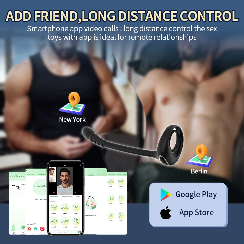 خاتم الديك البروستاتا هزاز للرجال APP اللاسلكية الخصية تدليك الشرج بعقب المكونات حلقة القضيب ذكر الاستمناء الجنس لعب الكبار 18 +