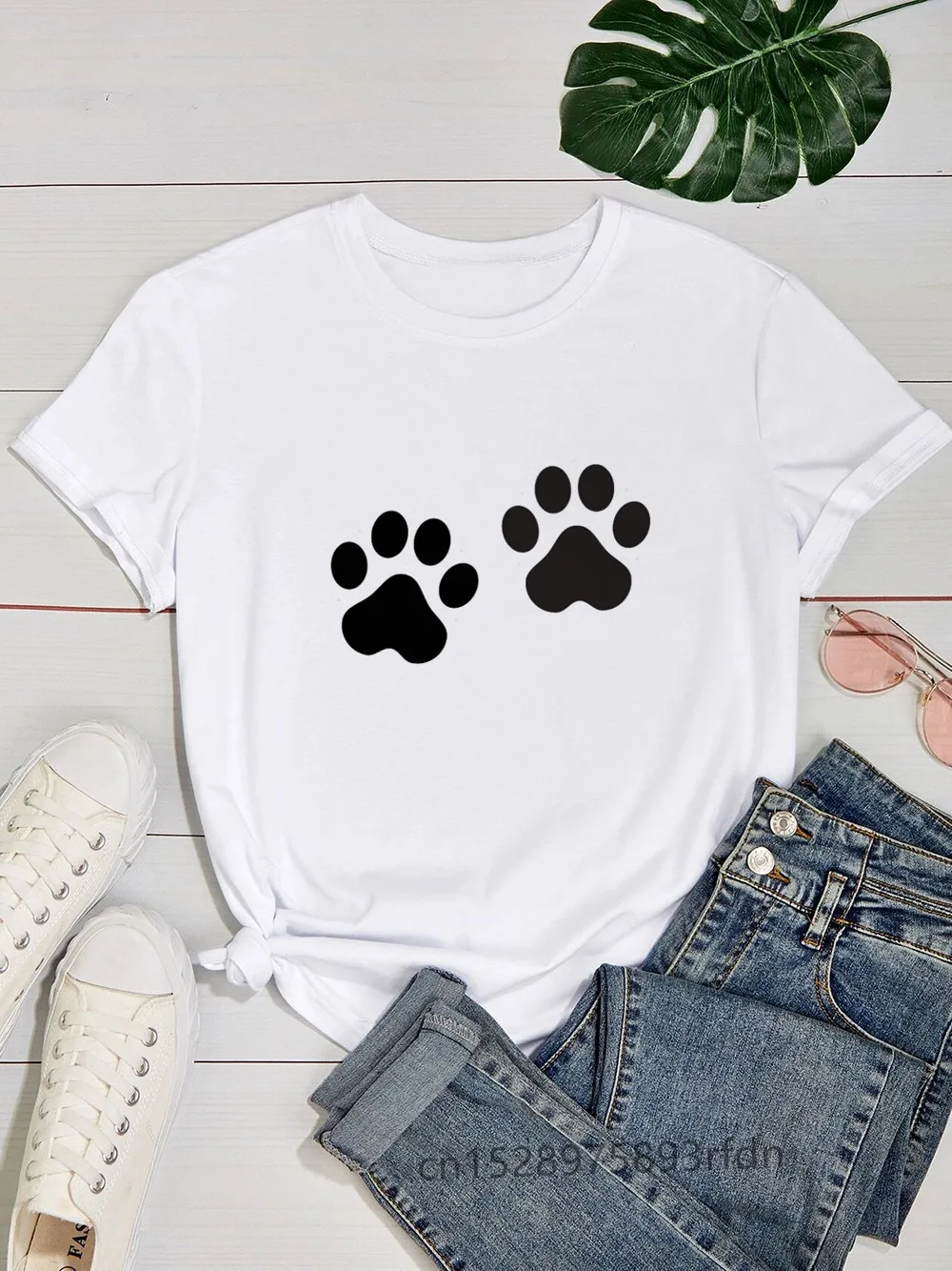 Border Collie Women Funny Print Ladies T-shirt Girl Y2K Basis O-collar White Shirt Short