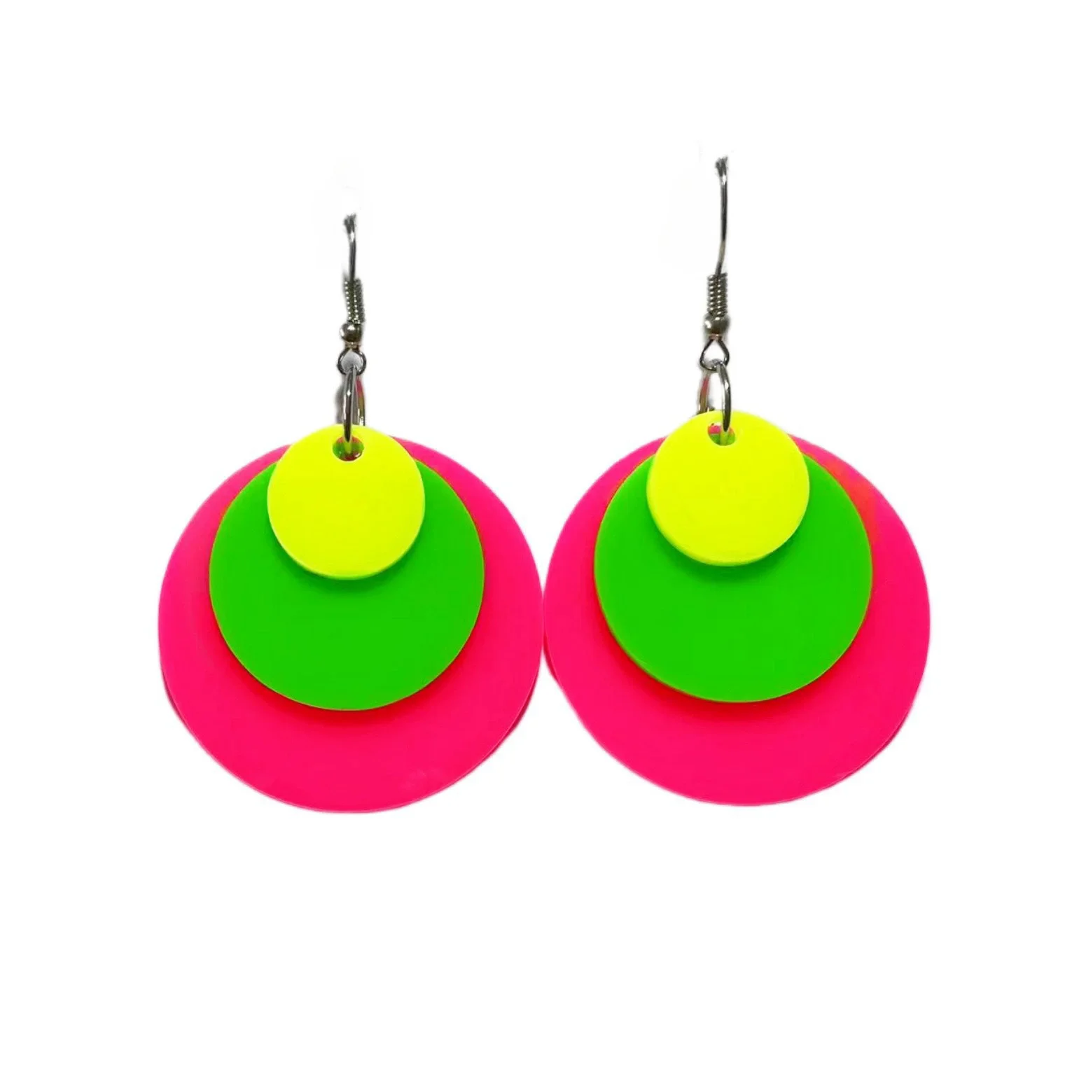 New Fluorescent Tricolor Large Round Acrylic Earrings With Geometric Fashion Personality Retro Ethnic Earring Decoration Gift