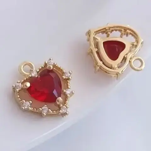 

14k Genuine Gold Micro Inlaid Zirconia Lace Peach Heart Pendant with Colored Zirconia Heart Pendant DIY Handmade Jewelry Pendant