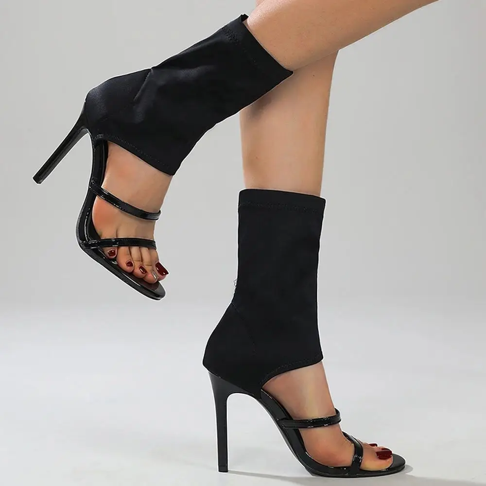 

Sexy Elastic Fabric Sleeves Sandals Women Open Toe Stiletto High Heels Fashion Nightclub Party Prom Dress Strippers Pumps Shoes