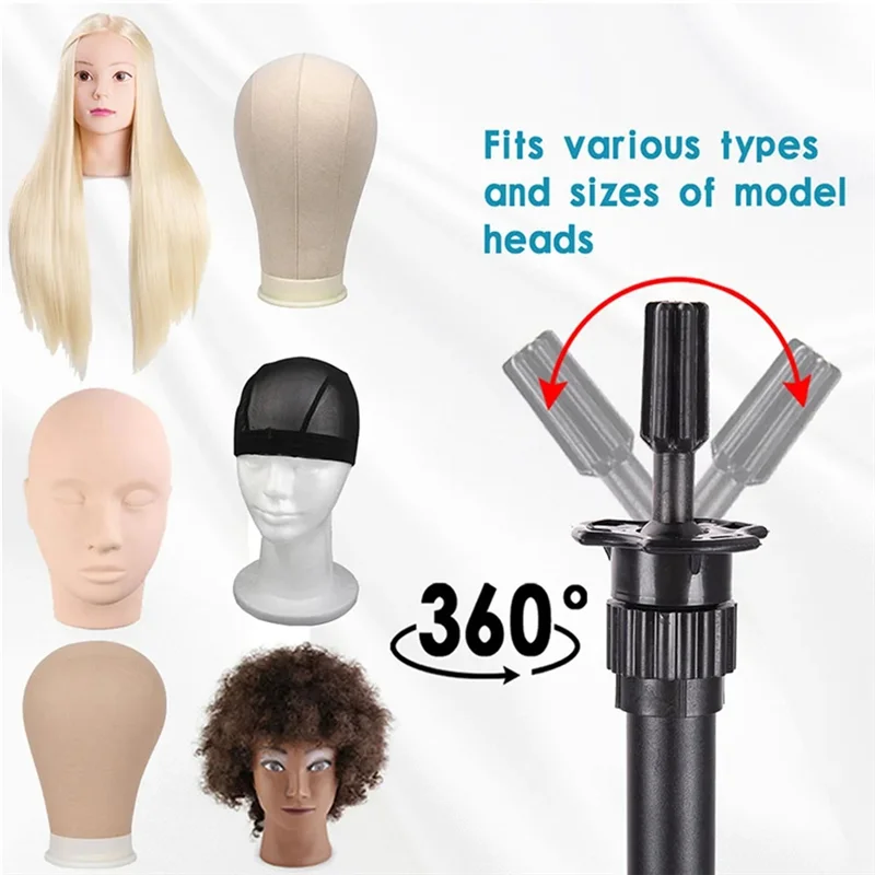 

-ABJZ 50Inch Mannequin Head Holder Tripod Stand Hairdressers Salon Training Head Adjustable Wig Stand Tripod For Wig Making