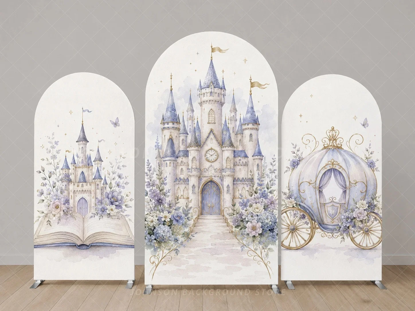 Princess Castle Arch Backdrop Cover Set Fairytale Carriage Floral Royal Princess Birthday Baby Shower Party Background