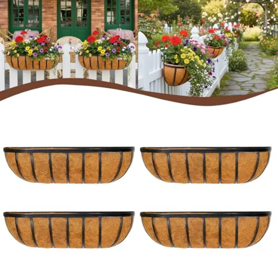 

Outdoor balcony railing planter boxes galvanized steel black includes coco liner and mounting hardware