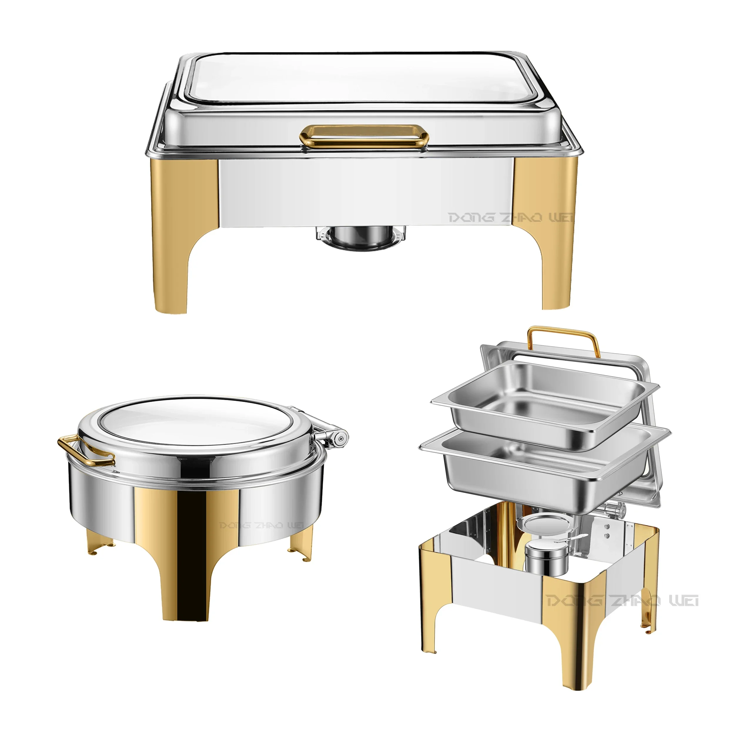 Heißer Verkauf Goldene Hochzeit Chafing Dish Counter top Buffet Set 6,0 L Edelstahl Runde Hydraulische Chafing Dishes