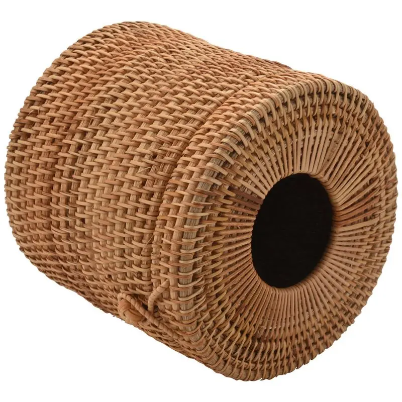 AB02 6X Round Rattan Tissue Box Vine Roll Holder Toilet Paper Cover Dispenser For Barthroom,Home,Hotel And Office