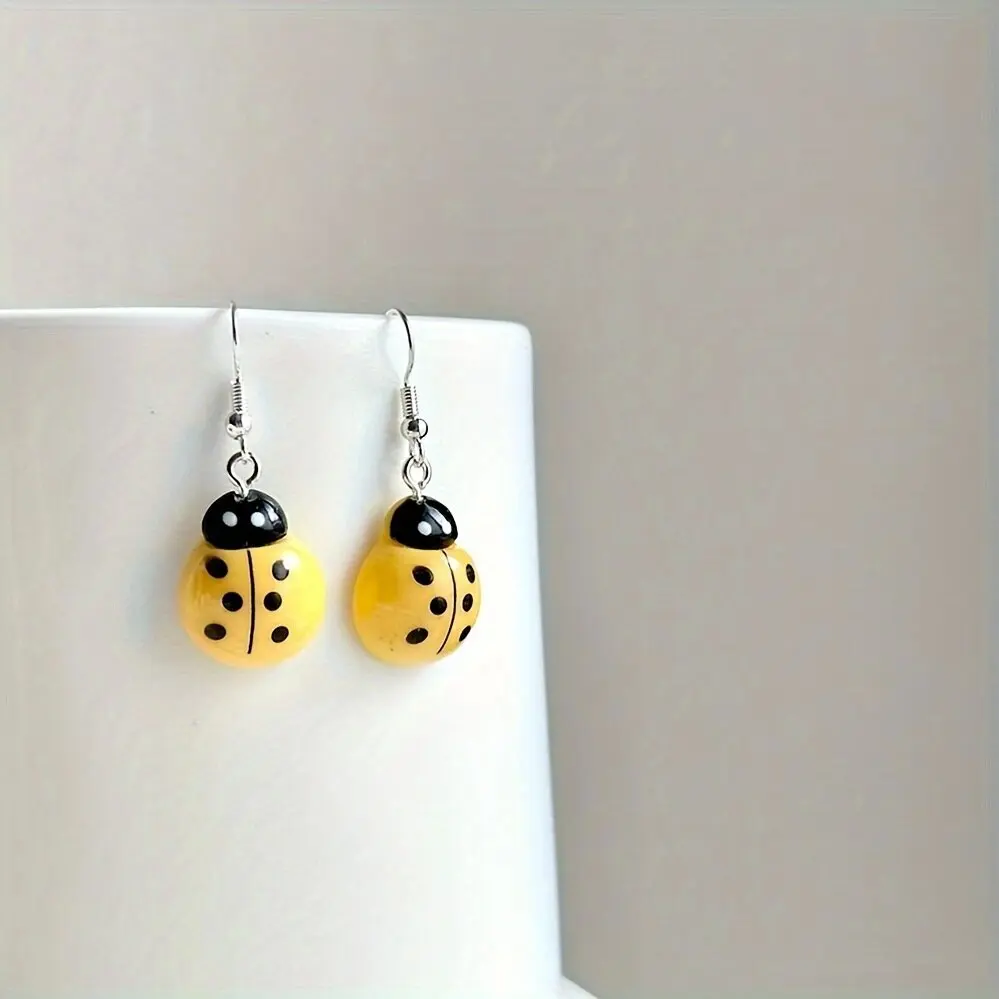Nature animal red ladybug Earrings resin Simulated cartoon Miniblings colored insect bug dangle Earrings