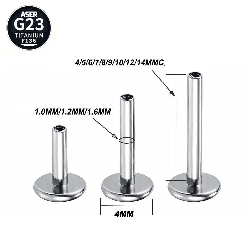 G23 Titanium Labret 14G 16G 18G M0.9/M1.2 4-14mm Rod Internal Thread Plug Septum Ear Lips Nose Piercing Tragus Body Jewelry