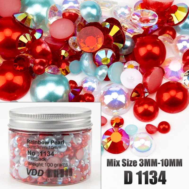 VDD 30/60/100/200g Großhandel Gemischte Größen ABS Halbrunde Perlen Flache Rückseite Perlen Farbige Harz-Strasssteine für Nagelkunst, Basteln und DIY-Dekoration – Detail 40