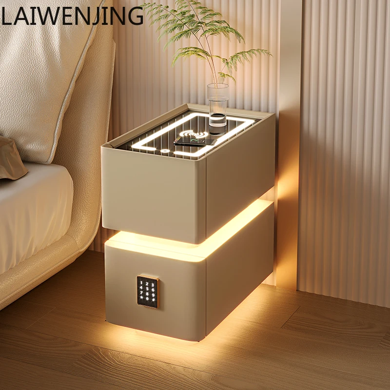 

MJY Mini Super Narrow Smart Bedside Table Premium Sense Locked Bedroom Bedside Cabinet