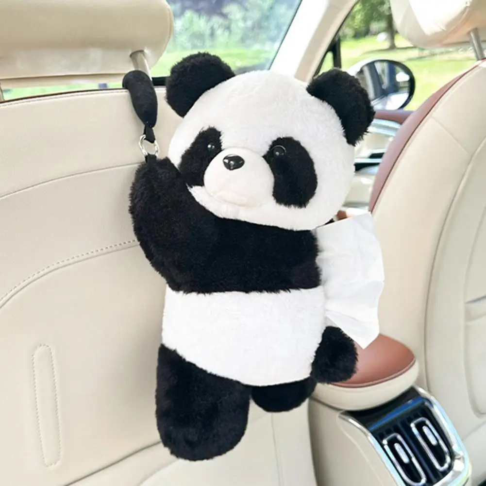 Cute Car Accessories Plush Car Tissue Holder Cute Bear Dog Cat Napkin Dispenser with Wide Strap Soft Seat Back for Auto