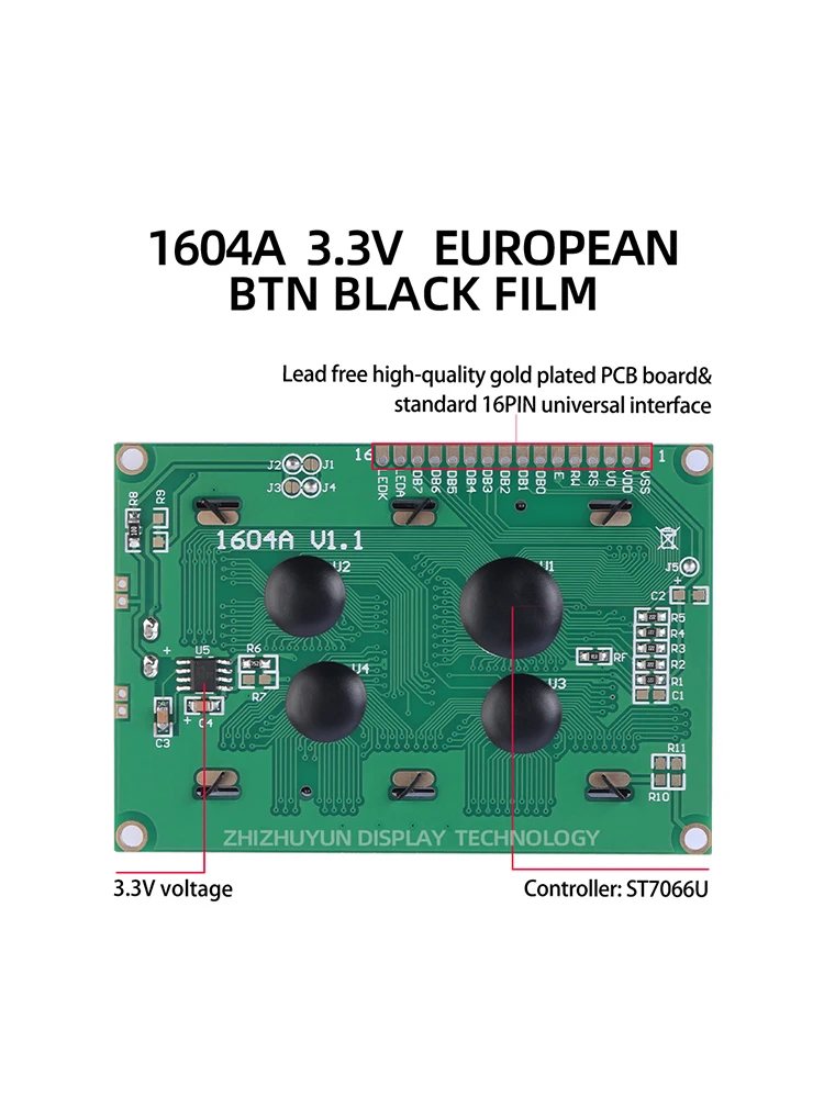 1604A 3.3V European Character LCD Module BTN Black Film White Text 16*04 Industrial Display Screen LCM Display Module Dot Matrix