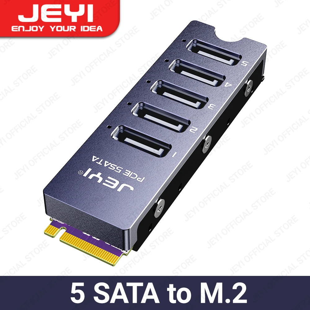 

JEYI NVMe M.2 to 5 Sata Adapter, Internal 5 Port Non-RAID SATA III 6GB/s NVMe Adapter Card for Desktop PC Support SSD and HDD