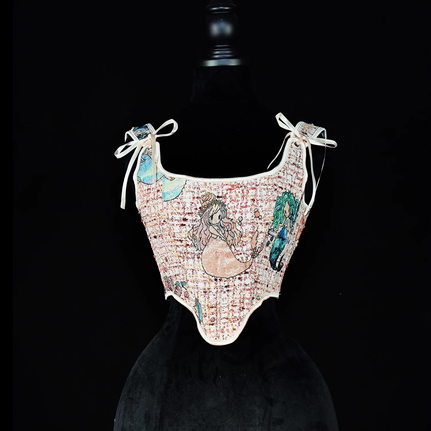 

Женский винтажный корсет с милой мультяшной вышивкой, модный топ-бюстье с тонким принтом для коррекции фигуры