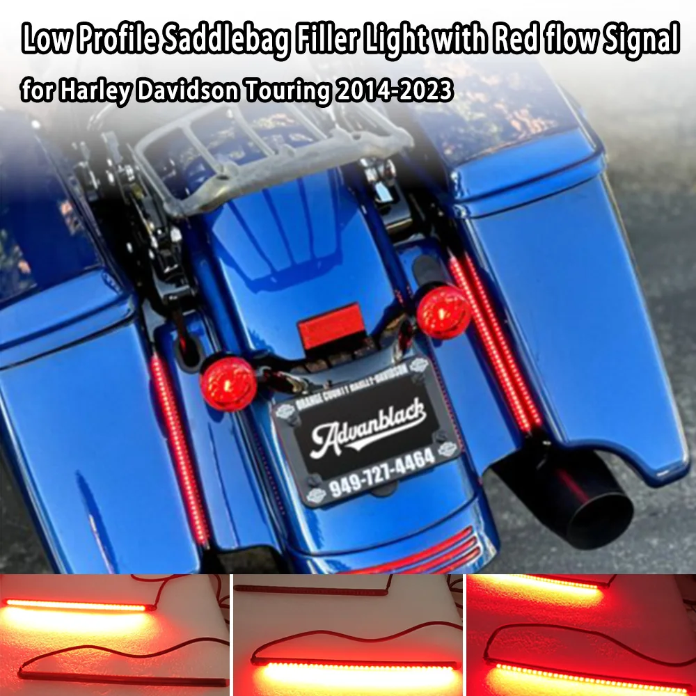 

Motorcycle Accessories Low Profile Saddlebag Filler Light with Red Flow Signal for Harley Davidson Touring 2014-2023